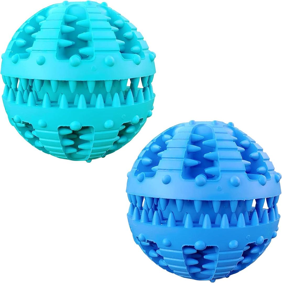 2 Pcs Dog Toy Teeth Ball,Dog Puzzle Toy,Treat Dispensing Dog Toys,Non Toxic Tear Resistant Natural Rubber Toy Ball for Pet Teeth Cleaning/Chewing/Playing/Training (Blue+Blue, 3.15in)