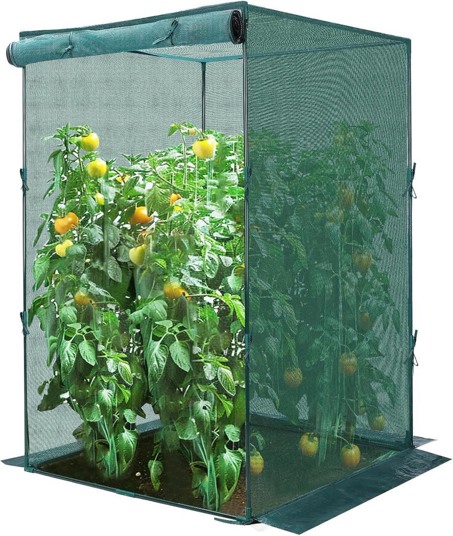 GROWNEER Crop Cage, 4' x 4' Plant Protection Tent with 2 Zippered Doors, 6 Ground Staples, Steel Frame, Plant Outdoor Cage, Storage Bags for Garden, Yard, Lawn