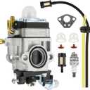 2-Stroke Carburetor Kit, Replacement for 43cc 47cc 49cc 50cc 52cc Engines, Compatible with Tillers, Auger, Mini Pocket Bikes, ATVs, Quads; Includes Fuel Line, Primer Bulbs, Gasket & Spark Plug