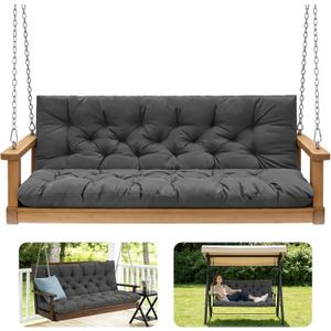 Porch Swing Cushions,Outdoor Cushions 3 Seater Replacement with Backrest, Waterproof Thickened Bench Cushion with Ties for Porch, Patio,Outdoor, Backyard and Garden(Dark Gray 60 * 40 in), 60x 40 inches