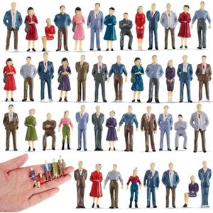 Juexica 240 Pcs 1: 50 Scale Mini People Figurines 1.38 Inch Model Trains Architectural Painted People Figure Tiny Plastic Miniature Figurines Sitting Standing Model for Miniature Scenes Museum Project