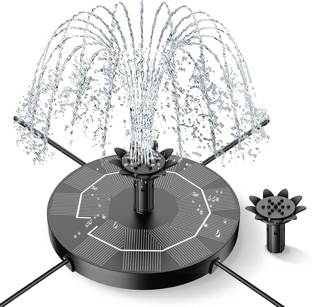 Solar Fountain for Bird Bath, Solar Powered Water Fountain 4-in-1 Nozzles | Upgrade 1.8W Solar Fountain Pump for Bird Bath, Standing Floating Solar Powered Fountain for Garden, Pond, Pool, Outdoor