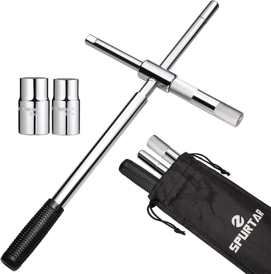 Spurtar Extended 4 Way Lug Wrench, Tire Iron Lug Nut Wrench, Tire Nut Remover Tools 1/2 Drive with 17/19mm and 21/23mm Sockets