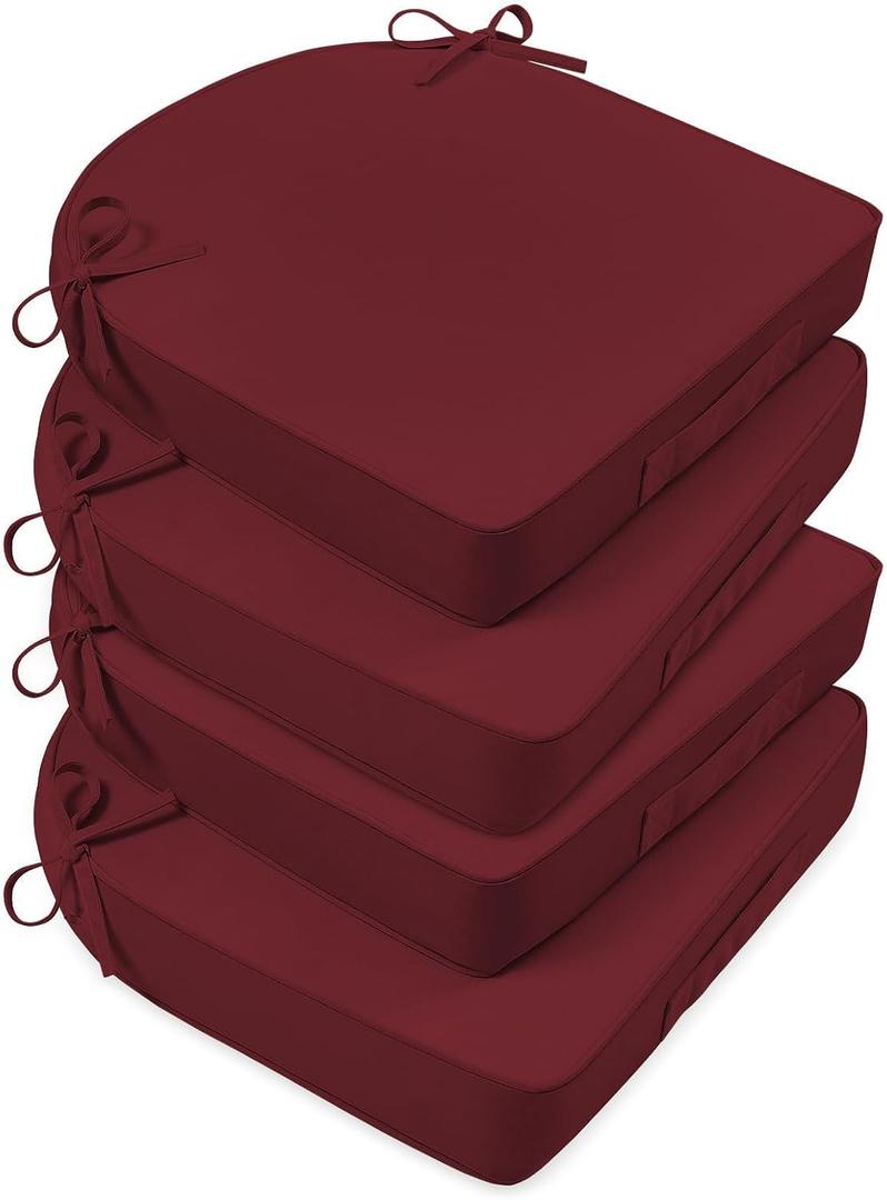 Basic Beyond Outdoor Cushions for Patio Furniture Waterproof Outdoor Chair Cushions Set of 4-19 x 19 x 3 Inch Thick Patio Chair Cushions with Adjustable Ties, Dark Red
