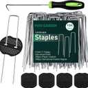 FEED GARDEN 6 Inch 100 Pcs Galvanized Landscape Staples 100 Pcs Gaskets Pick Hook Garden Stakes 11 Gauge Anti-Rust Landscaping Fabric SOD Pins U Shaped Yard Turf Stakes for Weed Barrier Fabric