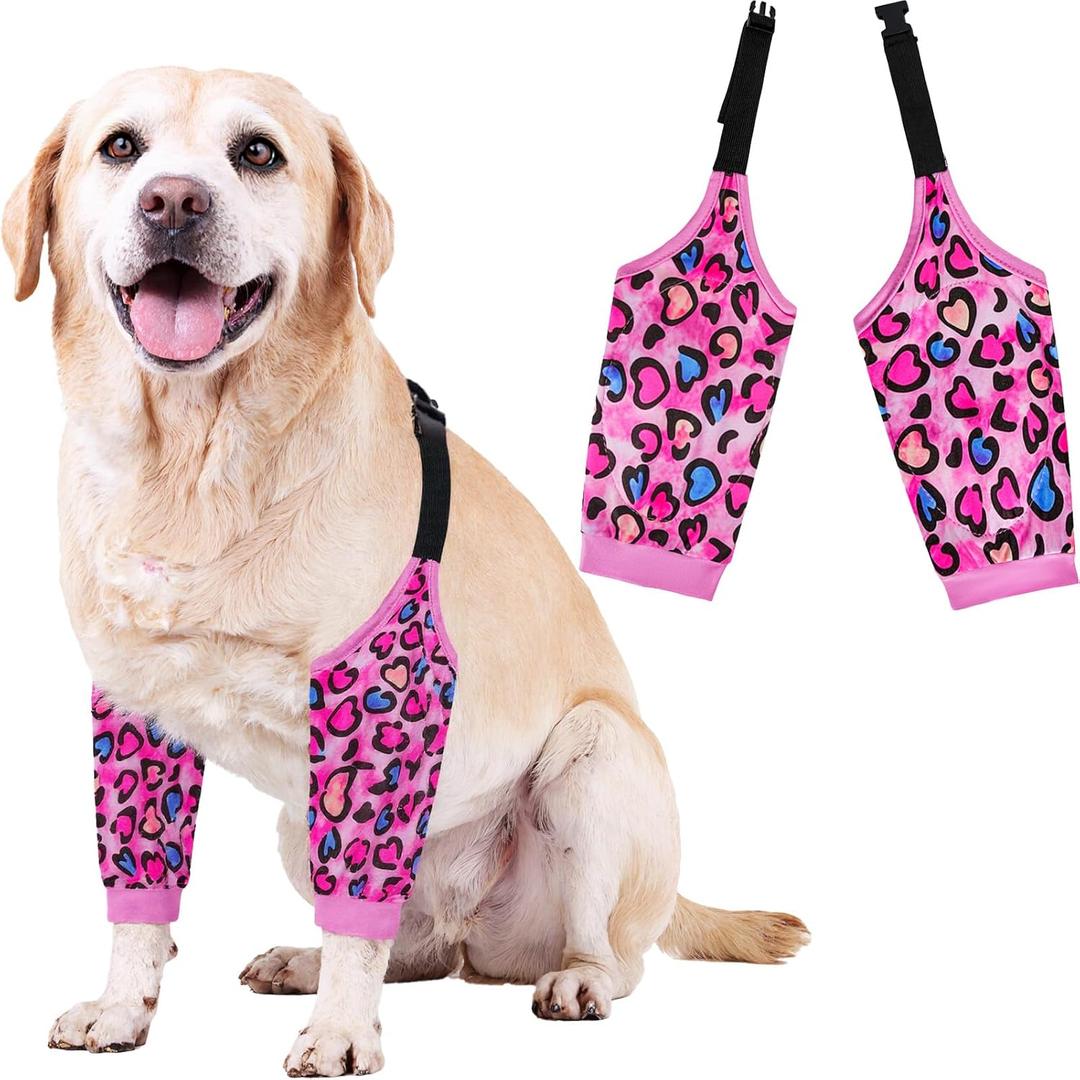 Dog Elbow Wraps Knee Protector Pads Elbow Callus Treatment Sleeve for Wounds Front Legs Prevent Licking for Medium Large Dogs XL, Leopard