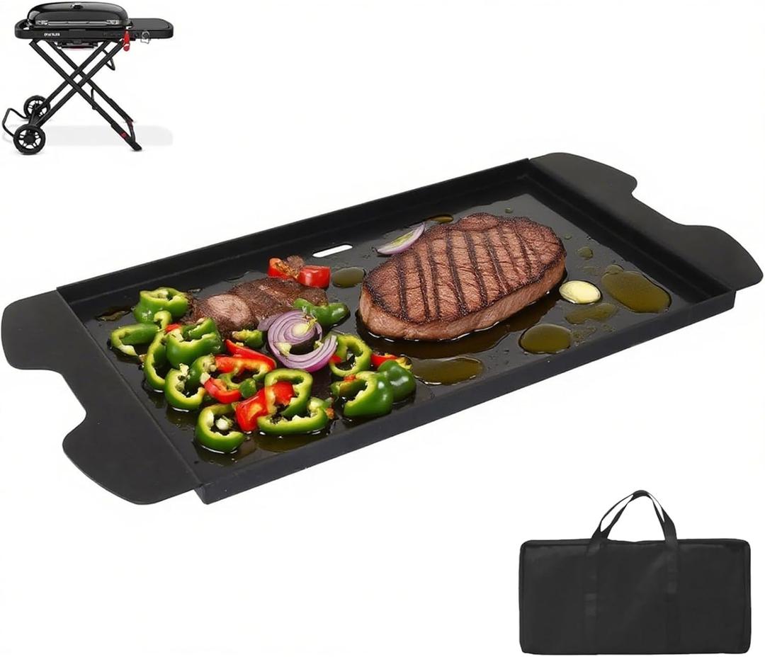 7034 Griddle for Weber Traveler Portable Gas Grill 9010001 9013001 9020001 9030001 9011701,Griddle Insert Replacement Parts for Weber Traveler Grill Accessories with Carry Bag, 24.5'' x 11.5''