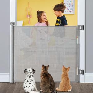 Retractable Baby Gate, Extra Wide Safety Kids or Pets Gate, 33 Tall, Extends to 55 Wide, Mesh Safety Dog Gate for Stairs, Indoor, Outdoor, Doorways, Hallways(33x55- Grey)