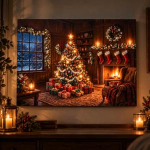 Artiluxy Christmas LED Canvas Wall Art, 24x18in, Lighted Tree with Timer