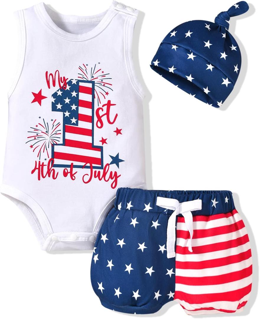 Aalizzwell Baby Boys Summer Clothes Sleeveless Bodysuit Shorts Outfit (3-6 Months, American Flag Blue)