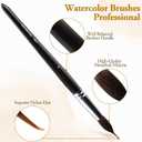 2 x Professional Watercolor Brushes with Two-Layer Liner - Synthetic Nylon Tip & Horsehair Brush Head for Detail & Bold Strokes - Black/Brown Set - for Watercolor/Acrylic/Gouache/Ink (4, Black)
