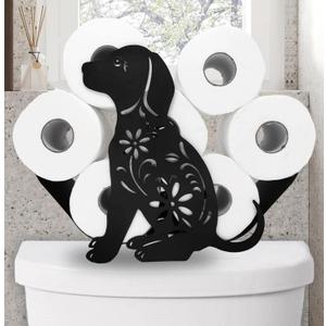 Dog Animal Paper Holders,Black Metal Toilet Tissue Holder,Decorative Metal Paper Holder,Cute Toilet Paper Storage for Bathrooms,FreeStanding Metal Toilet Paper Organizer Hold Extra 8 Rolls (Dog 14.3"lx 4.7"wx11.1"h)