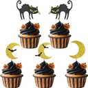 2 x GYGYL 20 PCS Halloween Cupcake Toppers, Glitter Moon Cat Bat Cupcake Picks for Halloween Theme Birthday Party Supplies (Moon)
