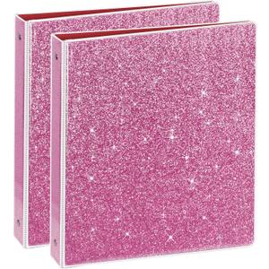 NatureTouch 3 Ring Binder, Glitter 1 Inch Organizer (10.5'' x 11.5'') Holds 8.5 x 11 Letter Size 300 Pages, Waterproof Durable View Binder, 2 Pack, Pink