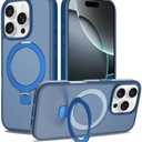 ULXITEYU Magnetic for iPhone 16 Pro Case, 6.3", Compatible with MagSafe, Rugged Kickstand, Not-Yellowing Military-Grade Protection, Matte Blue