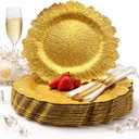 Gold Charger Plates Set of 15, Reef Gold Chargers for Dinner Plate, Round Plastic Table Chargers for Thanksgiving, Christmas, Mothers Day,Wedding(15)