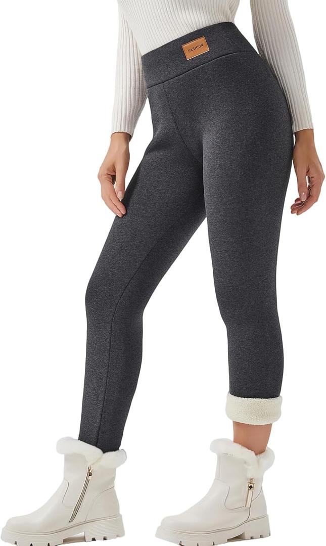 JK SUE JONES Women Winter Warm Thick Leggings Fleece Lined Stretchy Soft Thermal Sherpa Pants High Waist Tights (Medium, Dark Grey)