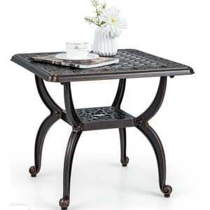 Giantex 21” Patio Bistro Table, Cast Aluminum Outdoor Side Table with Storage Shelf Giantex 21” Patio Bistro Table, Cast Aluminum Outdoor Side Table with Storage Shelf