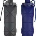 Silicone Collapsible Water Bottles,Lightweight Reusable Leakproof For Traveling Camping Hiking Cycling Sports Outdoor,Foldable Portable Travel Water Bottle 600ML Dark Grey And Dark Blue 2Pack.