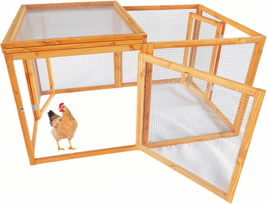 Large Chicken Coop Run Box, Waterproof Outdoor Coop, Acrylic Roof, Holds 4-6 Chickens, Wooden Duck Rabbit Cage