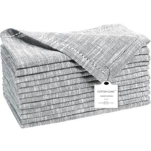 Cotton Clinic 12 Pack Farmhouse Style Slub Textured 18x18 Cloth Dinner Napkins, 100% Cotton for Everyday Use and Events - Soft and Durable Cocktail Napkins, Wedding Dinner Napkins, Grey (Gray)