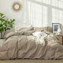 MooMee Bedding Duvet Cover Set 100% Washed Cotton Linen Like Textured Breathable Durable Soft Comfy (Solid Light Camel, Super King 108"x98")