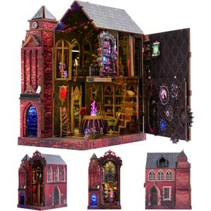 Book Nook Kit, DIY Miniature House Dollhouse Crafts Kit for Adults and Teens, Magic Castle 3D Wooden Puzzle Booknook Build Bookshelf Decor, Gifts for Family and FriendsArcane Sprire