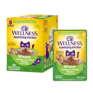 Wellness Appetizing Entrées Mousse Adult Wet Cat Food, Natural, Protein-Rich, Grain Free, 1.4 Ounce Pouch, 7 Pack (Chicken & Turkey Recipe) Wellness Appetizing Entrées Mousse Adult Wet Cat Food, Natural, Protein-Rich, Grain Free, 1.4 Ounce Pouch, 7 Pack (Chicken & Turkey Recipe)