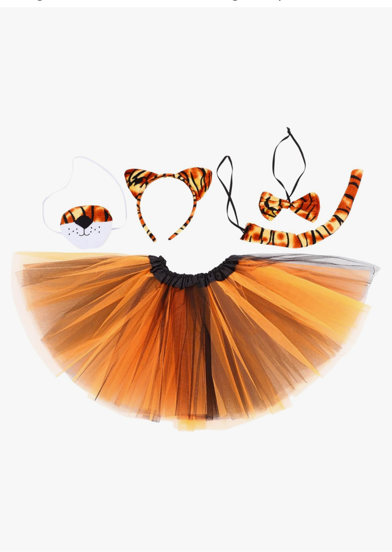 1Set Cute Tiger Costume Set Kit with Headband Nose Tutu Skirt and Tail for Cosplay Halloween Dress Up and Stage Performances Decorative Tiger Props