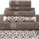 Modern Threads Trefoil Filigree 6-Piece 100% Cotton Towel Set  Reversible Yarn Dyed Jacquard  Includes 2 Bath Towels, 2 Hand Towels, 2 Washcloths  Absorbent, Quick Dry, Soft & Durable  Mocha Brown (Medium)