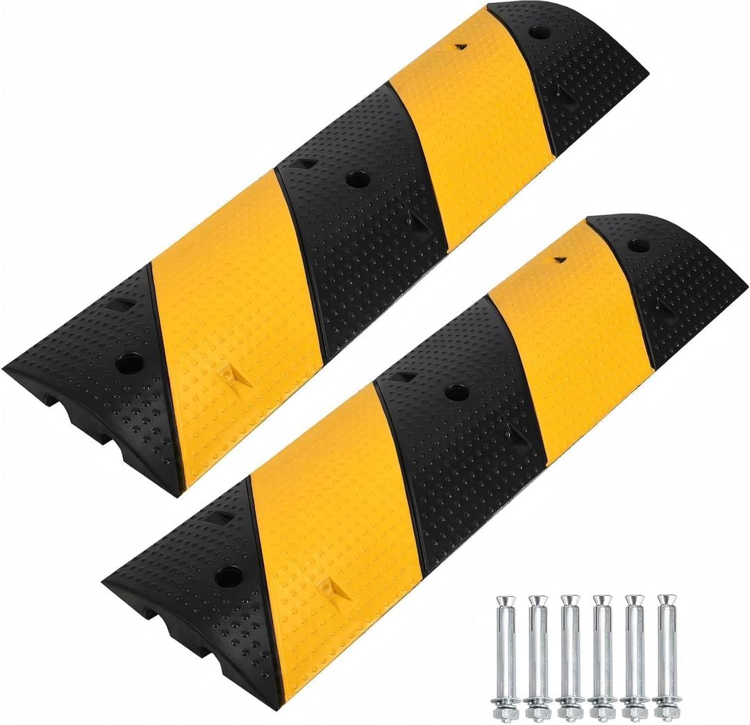 3.3FT Rubber Speed Bump 2 Pack, Heavy Duty Traffic Calming Ramp for Road 25000 Lbs Capacity, 39.6 Inch Recycled Speed Bump Cable Ramp with 2 Channel for Driveway Asphalt Concrete Gravel Road | 2 Pack, 25,000 lbs Heavy Duty Industrial Grade Ramp with Dual Cable Channels for Parking Lots HOA Communities School Zones