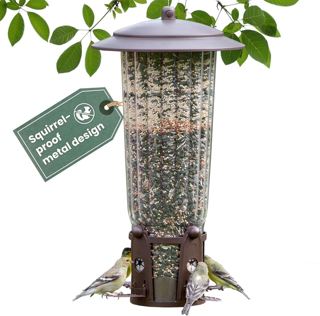 Perky-Pet 334-1SR Squirrel-Be-Gone Max Large Wild Bird Feeder with Flexports, Squirrel Proof Bird Feeder with Weight-Activated Perches - 4LB Seed Capacity