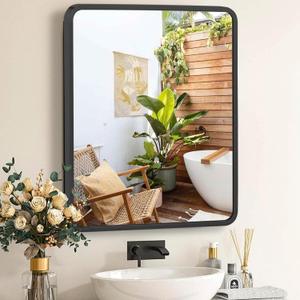 Movo 24 inch X 22 inch Medicine Cabinet with Mirror,Black Medicine Cabinets for Bathroom,Adjustable Glass Shelves, Waterproof and Rust-Resist,Recessed or Surface Mount Medicine Cabinet