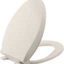 Durable Elongated Toilet Seat with Slow Soft Close - Easy to Install and Clean, Never Loosens - White, Fits Most Elongated Toilets Almond