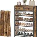 YATINEY 6-Tier Shoe Rack with 2 Non-Woven Drawers, Entryway Shoe Storage with Dust Cover, Metal Shoe Organizer, Space Saving Shoe Cabinet, for Entryway, Closet, Hallway, Rustic Brown and Black SS33BR
