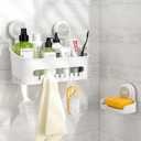 LUXEAR Shower Caddy Suction Cup 2 Pack Suction Shower Basket + Soap Dish Holder NO-Drilling Removable One Second Installation Shower Organizer Powerful Waterproof Bathroom Caddy Storage, White