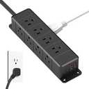 45W USB-C Fast Charging Under Desk Power Strip,12 Outlet Mountable Power Strip with 4 USB,1200J Surge Protection,10FT Flat Extension Cord Black