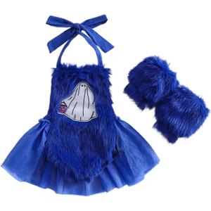 Halloween Baby Clothes Newborn Girl Ghost Romper Bodysuit Furry Infant Toddler Chicken Cosplay Outfit Leg Warmers (6-12 Months)