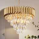 AXILIXI Modern Crystal Chandeliers Gold 20'' Crystal Ceiling Pendant Light 4 Tiers Raindrop Flush Mount Chandelier Golden Hanging Lamp Fixtures Round Chandelier for Entryway Foyer Dining Room