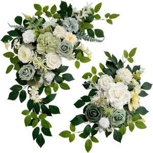 Pack of 2 Wedding Arch, Artificial Flowers, Wedding DecorFlower Garland Be Suited to Banquet, Party, Reception Entrance Welcome Sign and Background Decoration (White Green)