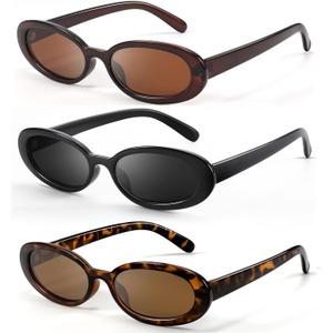 Sunglasses Womens Retro Oval Sunglasses for Women Men Fashion Small Oval Sun Glasses 90s Vintage Driving Shades (A-black+leopard+brown)