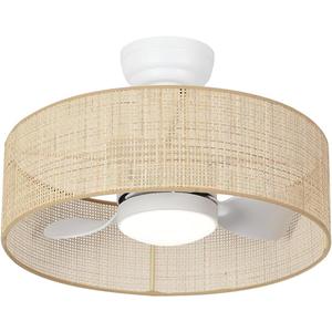 18W LED 20 Dimmable DC Drum Boho Caged Dimmable Ceiling Fan with Light Fixture,Fandelier with Remote Control, 3 Blades Small Cage Round Small Ceiling Fan for Indoor Room Kitchen Bedroom