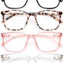 Gaoye Blue Light Blocking Glasses Women/Men, Computer Gaming Fake Eyeglasses Anti UV Ray-Spring Hinge (4 Pack, Matte Black & Leopard & Pink & Transparent)