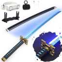RENGENG Light Up Muichiro Sword, 40 Inches Rechargeable Plastic Anime Replica with Belt & Stand, Original Texture Anime Sword