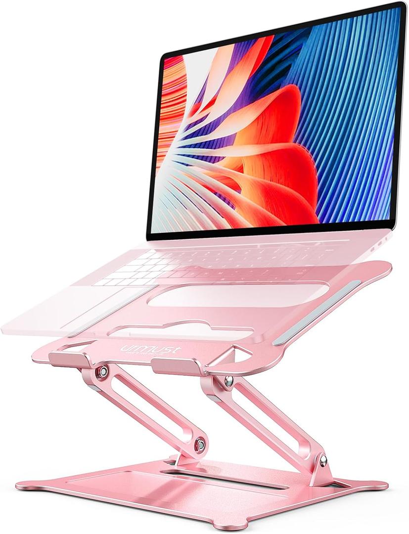 Urmust Laptop Notebook Stand Holder Adjustable Laptop Stand Portable Computer Riser Compatible with MacBook Air Pro HP Dell XPS Lenovo All Laptops 10-15.6"(Rose Gold)