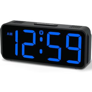 Peakeep Small Digital Alarm Clock Plug in for Bedrooms Bedside, Tiny Electric Clock Large Big Numbers Display with Battery Backup for Desk Table, 6 Dimmers, 5 Adjustable Alarm Volumes (Blue)