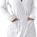 Bsubseach Terry Cloth Cover Up - Women Zip Up Long Sleeve Swimsuit Coverup Hooded Bath Robes with Pockets, White XXL