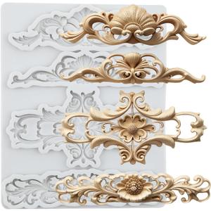Baroque Silicone Molds Curlicues Scroll Lace Fondant Mold Relief Flower Lace Mold For Cake Decorating Cupcake Topper Candy Chocolate Polymer Clay Gum Paste