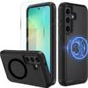 Magnetic Case for Galaxy S24 5G case,Samsung S24 Heavy Duty case,[Military Grade Protective ],[Shockproof] [Dropproof] [Dust-Proof], (with Belt Clip, Black-MAG)