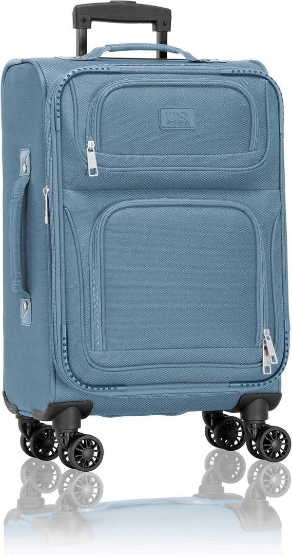 U.S. Traveler Rio Lightweight Softside Rolling Carry-on Suitcase, 4-Wheel Single, Light Blue